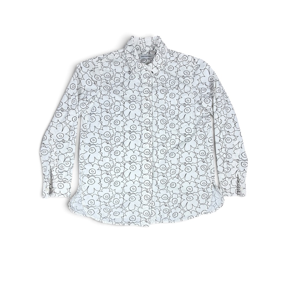 Marimekko Tilla Piirto Unikko sz S White Black Button Down Shirt EU 36 NWOT